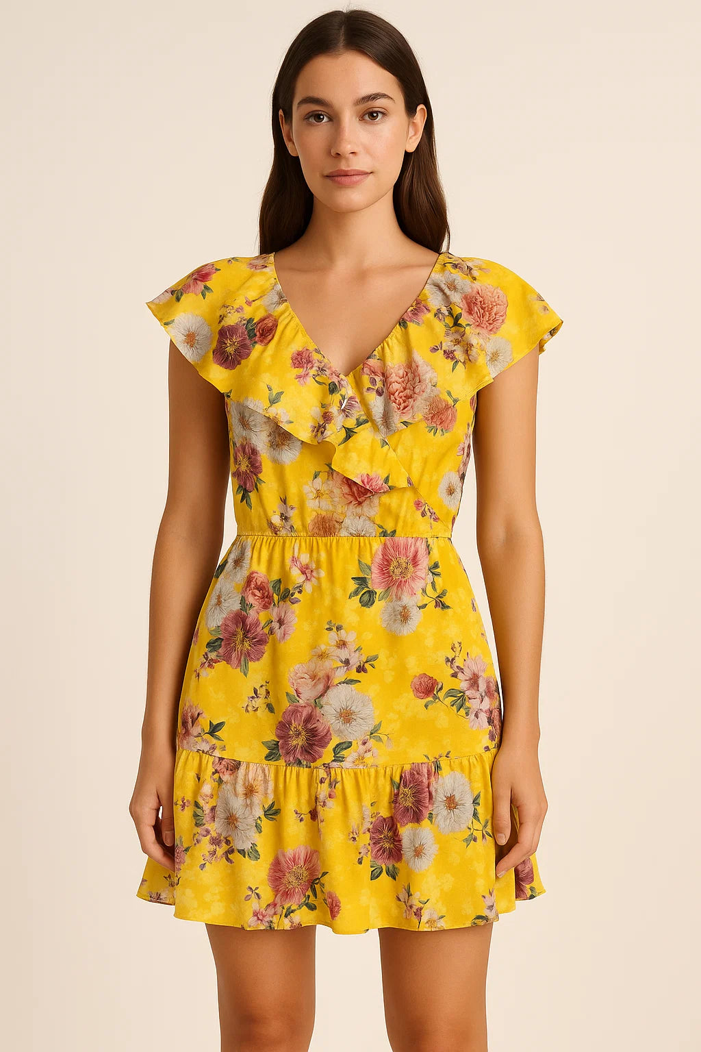 Beautiful Yellow Base Floral Bunch Digital Printed Fabric