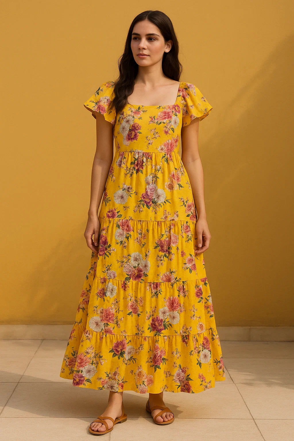 Beautiful Yellow Base Floral Bunch Digital Printed Fabric