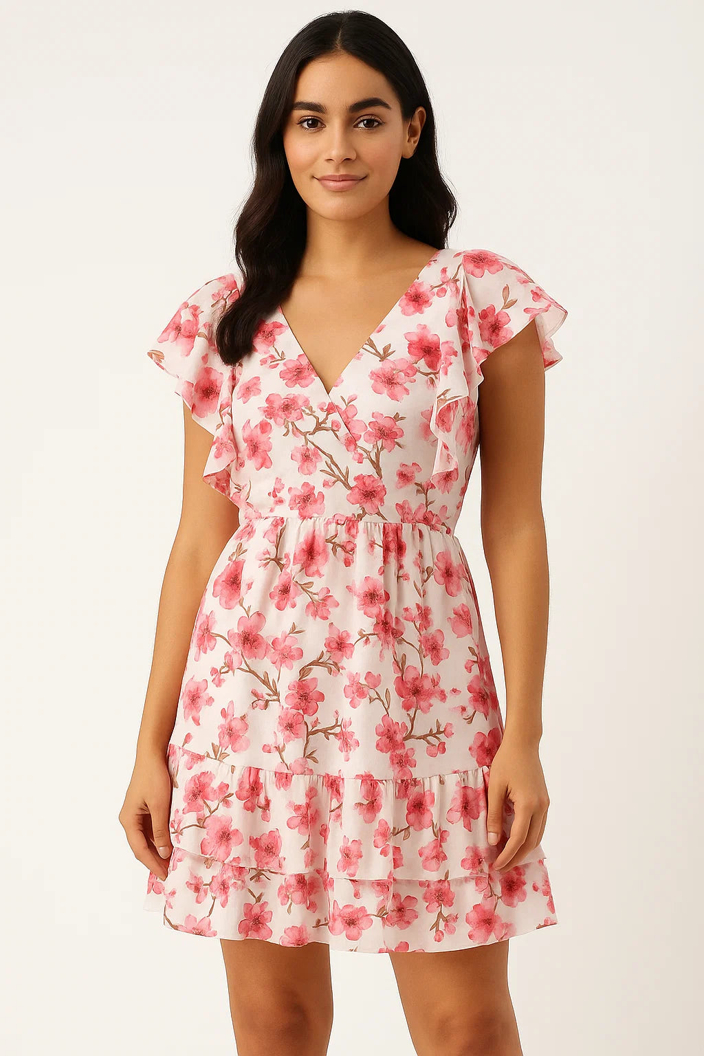 Beautiful Red Flowers over White Base Digital Printed Fabric