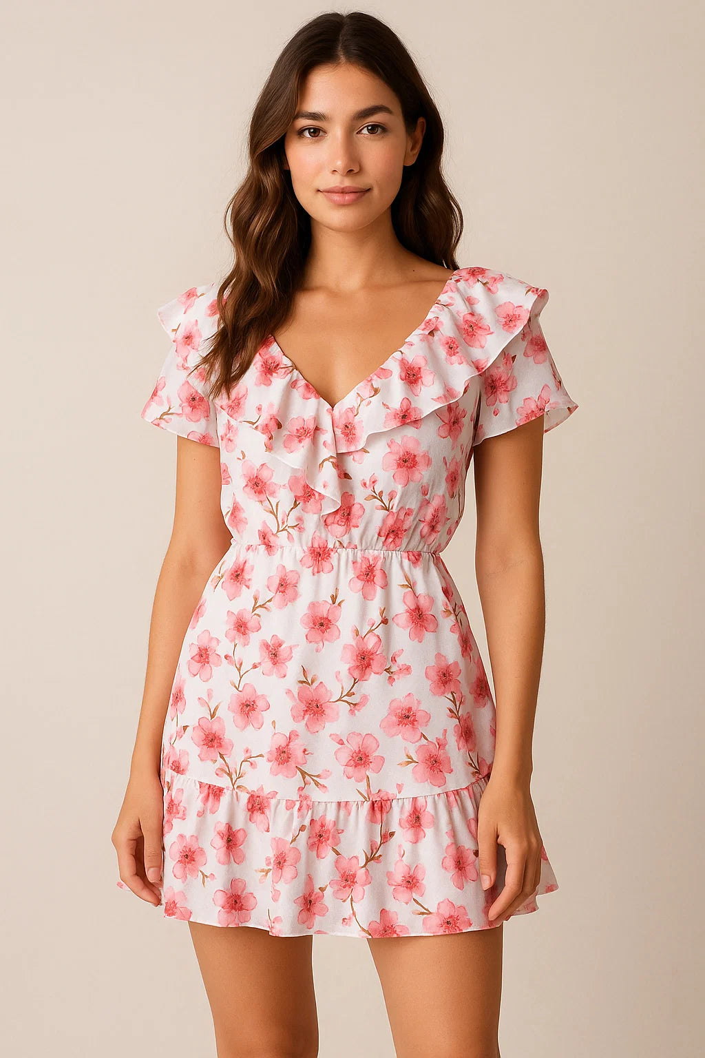 Beautiful Red Flowers over White Base Digital Printed Fabric