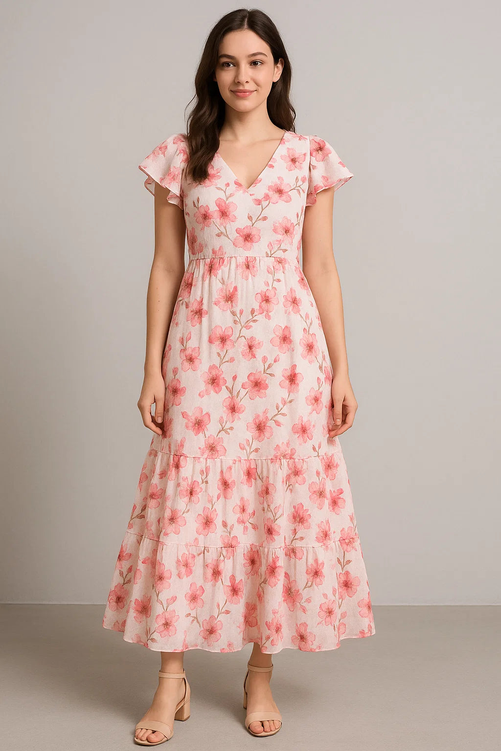 Beautiful Red Flowers over White Base Digital Printed Fabric