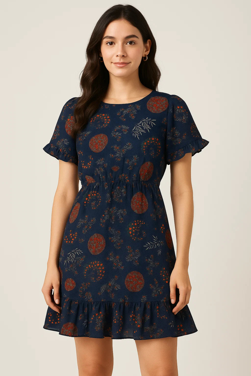 Beautiful Quirky Pattern over Blue Base Digital Printed Fabric