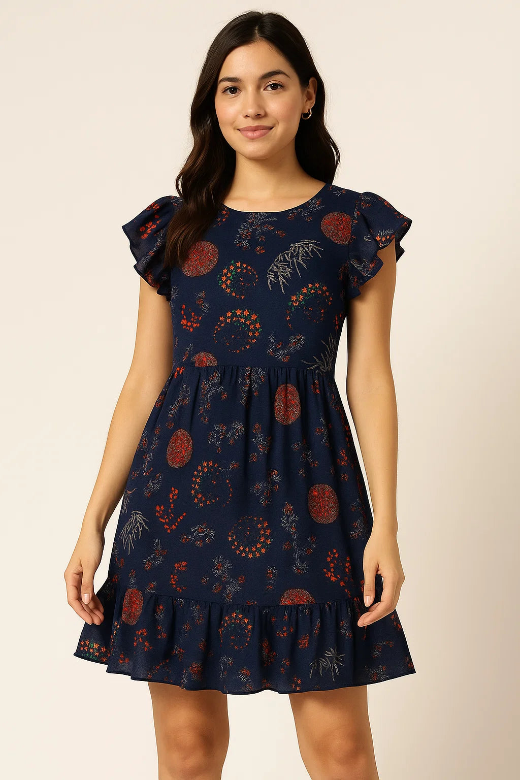 Beautiful Quirky Pattern over Blue Base Digital Printed Fabric