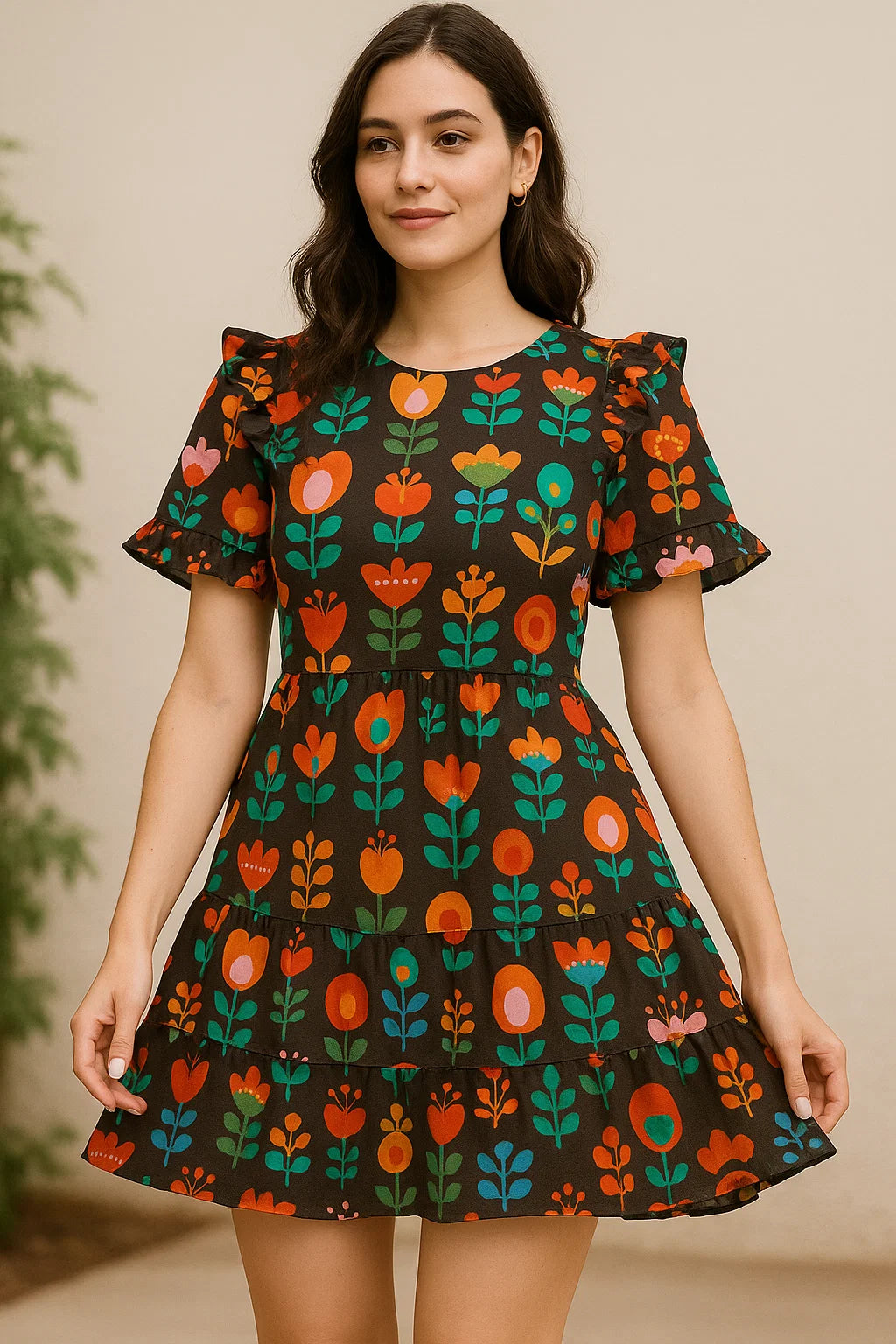 Sketchy Flowers Pattern Digital Printed Fabric - Pure Cotton