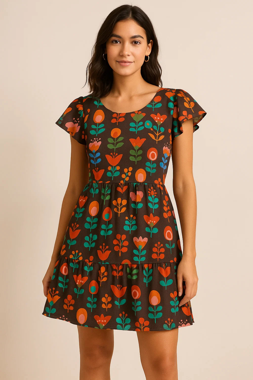 Sketchy Flowers Pattern Digital Printed Fabric - Pure Cotton