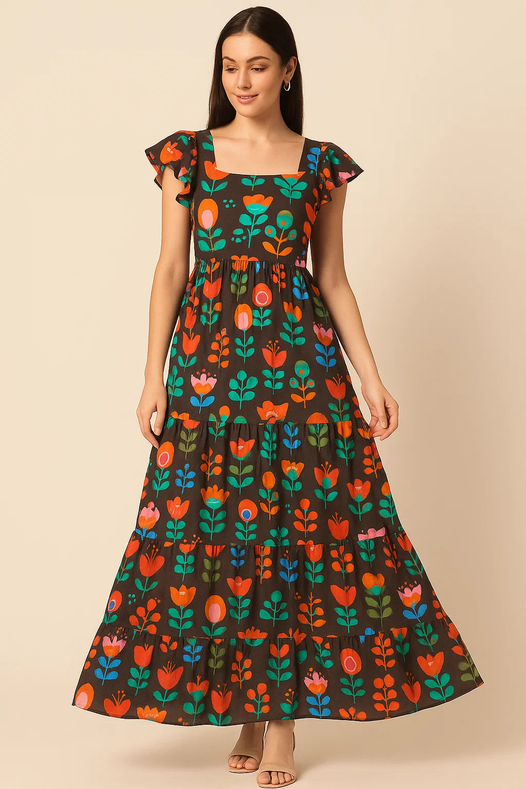 Sketchy Flowers Pattern Digital Printed Fabric - Pure Cotton