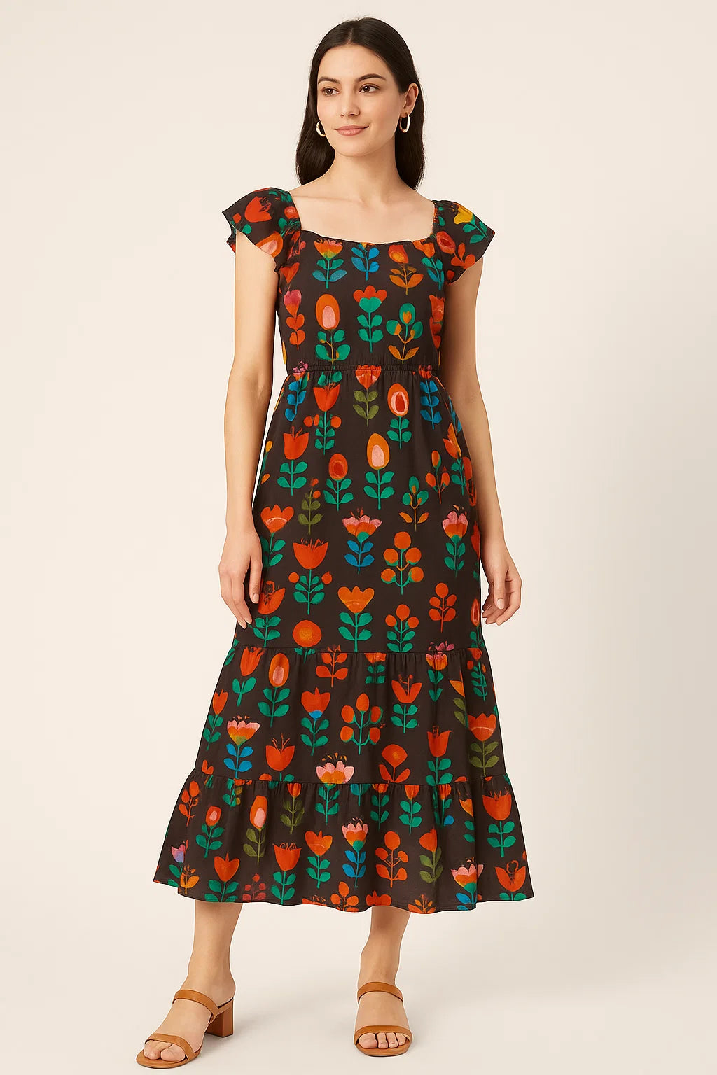 Sketchy Flowers Pattern Digital Printed Fabric - Pure Cotton