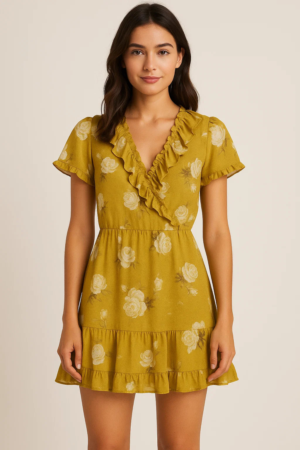 Lemon Yellow Flower Allover Digital Printed Fabric - Pure Cotton