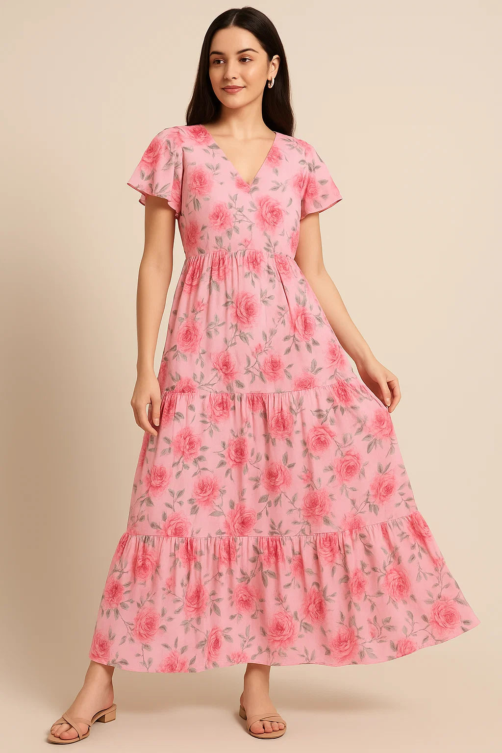 Pink Rose Allover Digital Printed Fabric - Pure Cotton