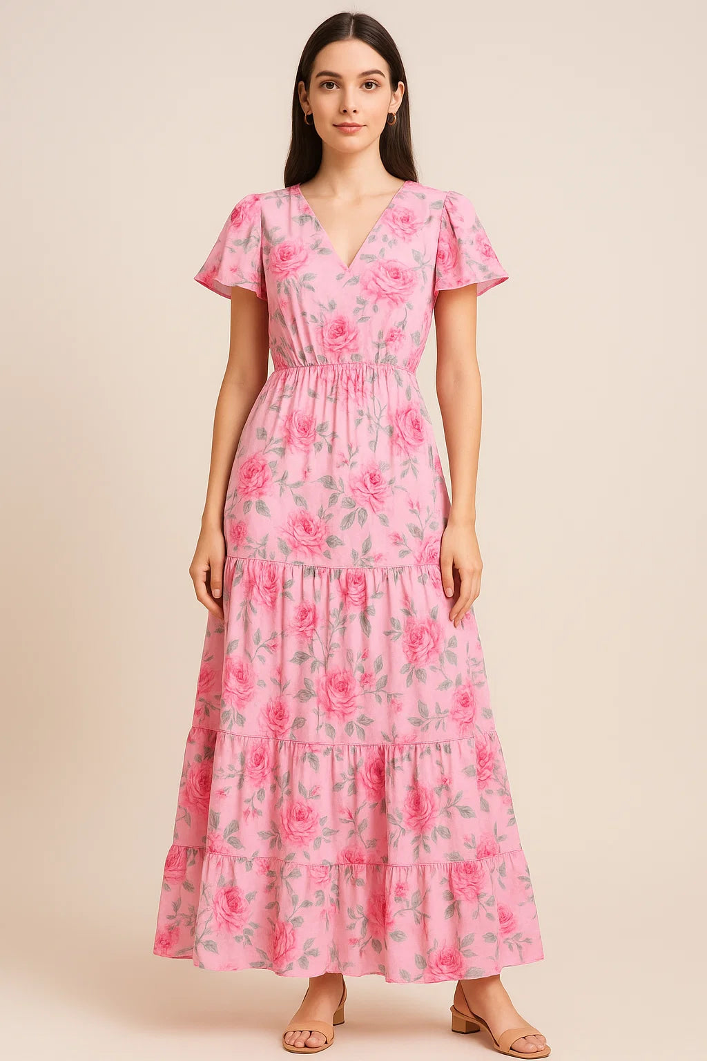 Pink Rose Allover Digital Printed Fabric - Pure Cotton