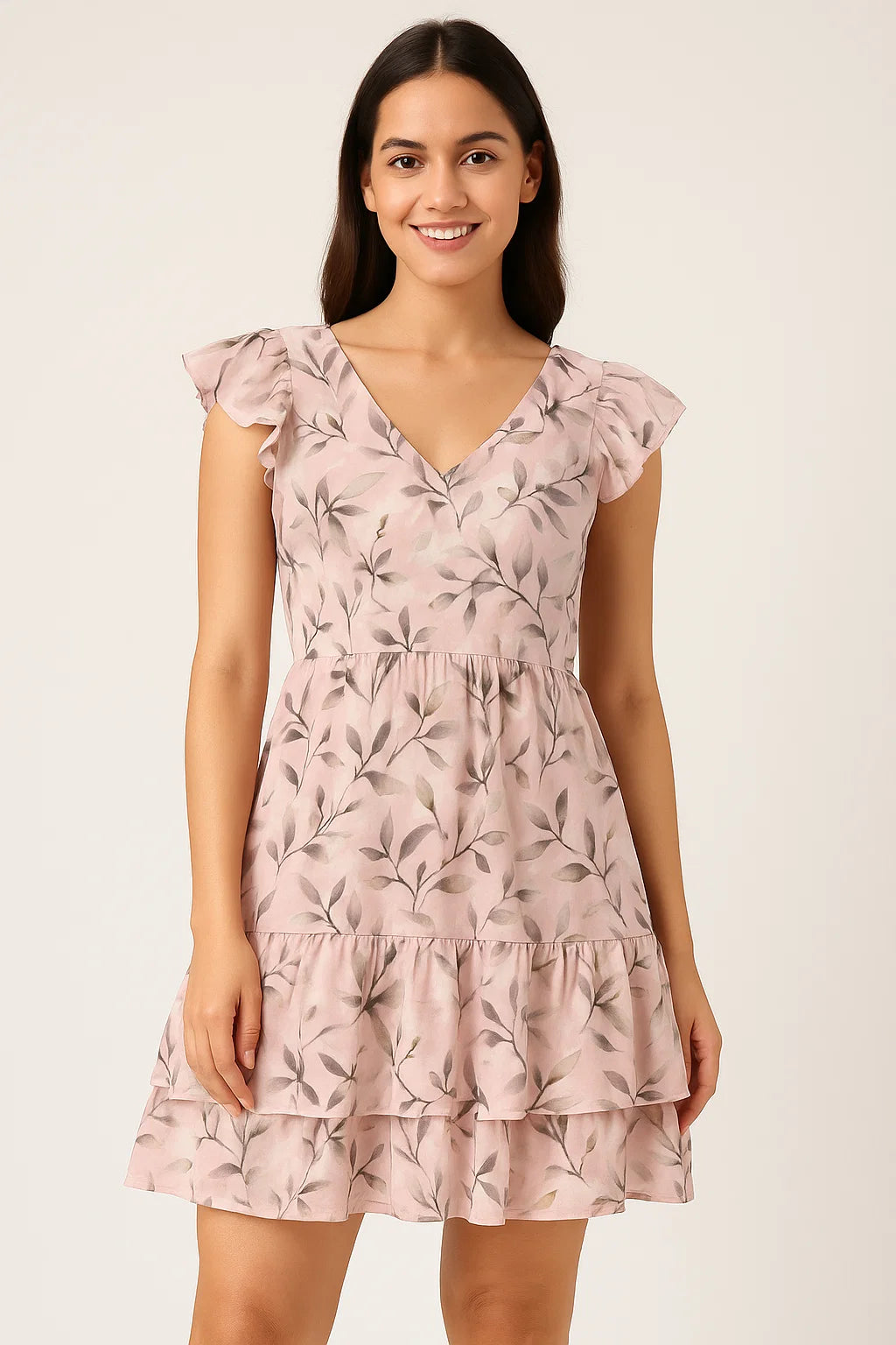 Pinkish Thin And Light Leaves Digital Printed Fabric - Pure Cotton