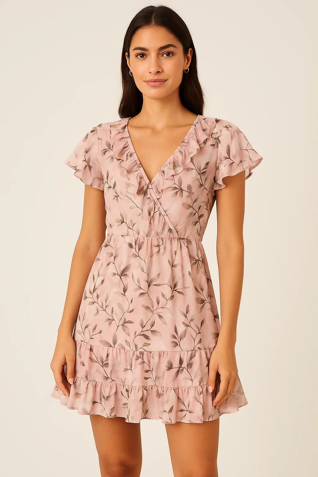 Pinkish Thin And Light Leaves Digital Printed Fabric - Pure Cotton