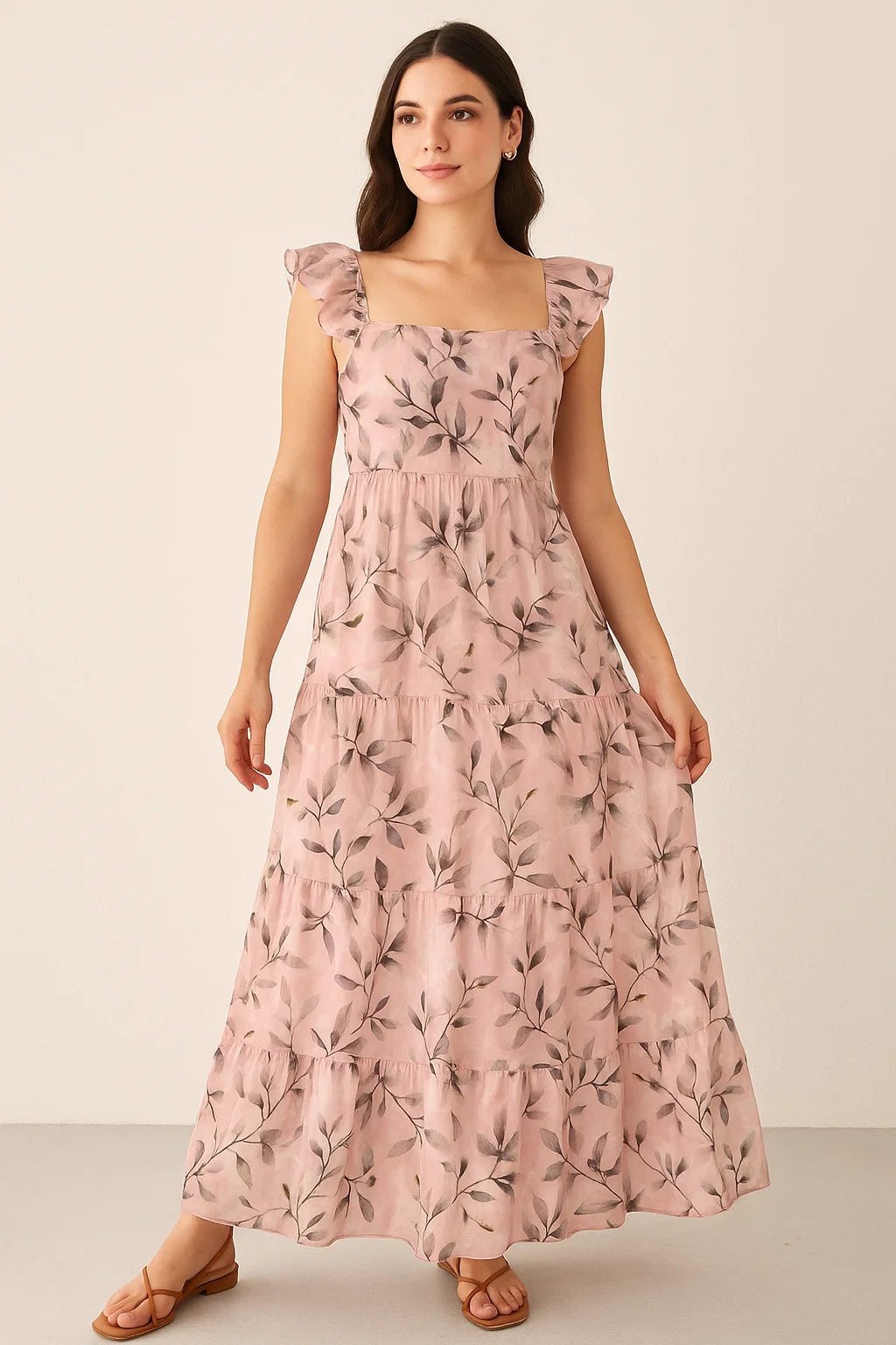 Pinkish Thin And Light Leaves Digital Printed Fabric - Pure Cotton