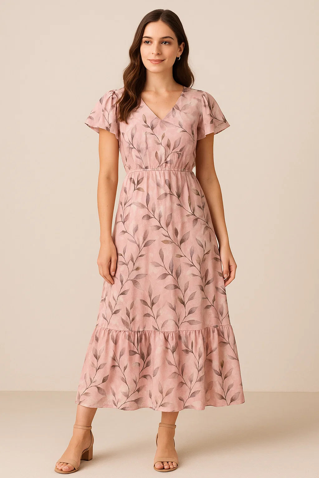 Pinkish Thin And Light Leaves Digital Printed Fabric - Pure Cotton