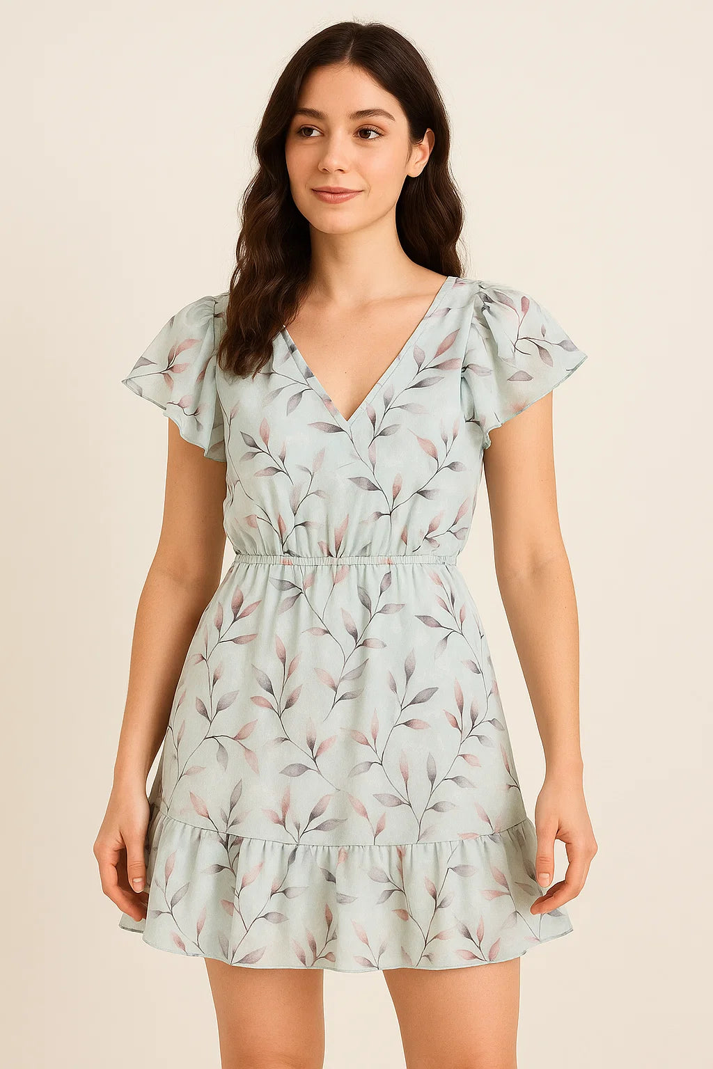 Bluish Thin And Light Leaves Digital Printed Fabric - Pure Cotton