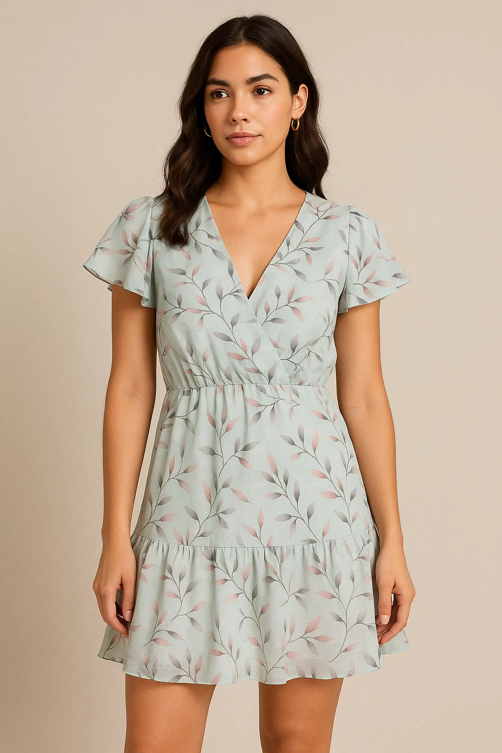 Bluish Thin And Light Leaves Digital Printed Fabric - Pure Cotton