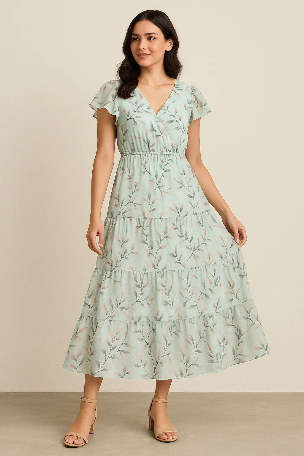 Bluish Thin And Light Leaves Digital Printed Fabric - Pure Cotton