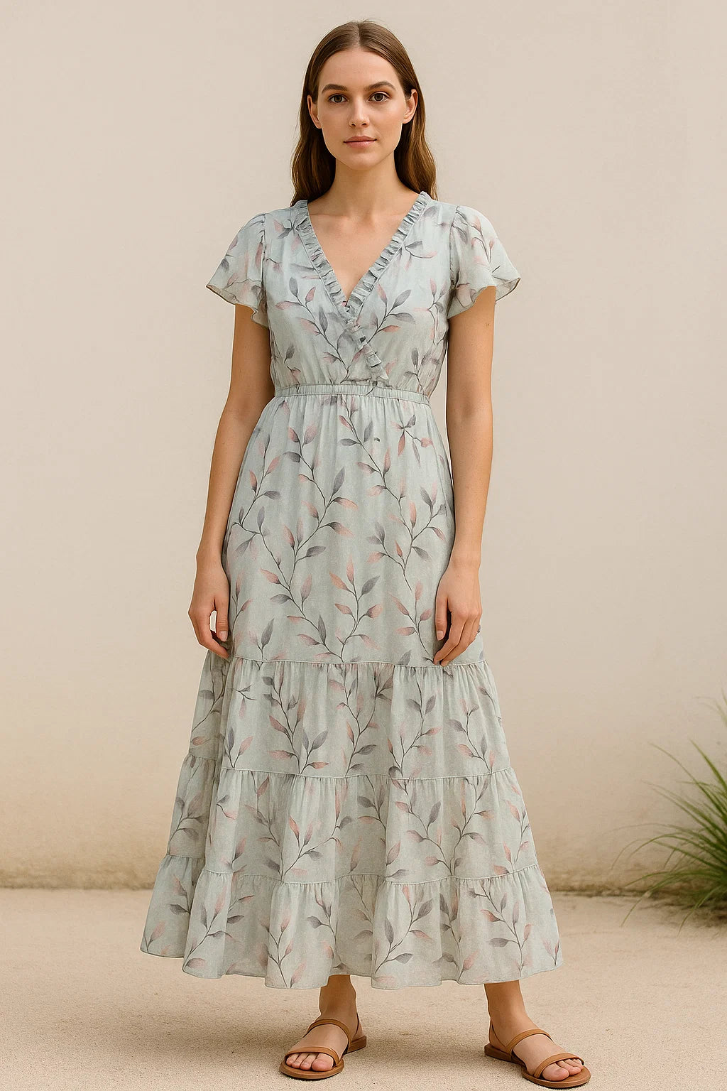 Bluish Thin And Light Leaves Digital Printed Fabric - Pure Cotton