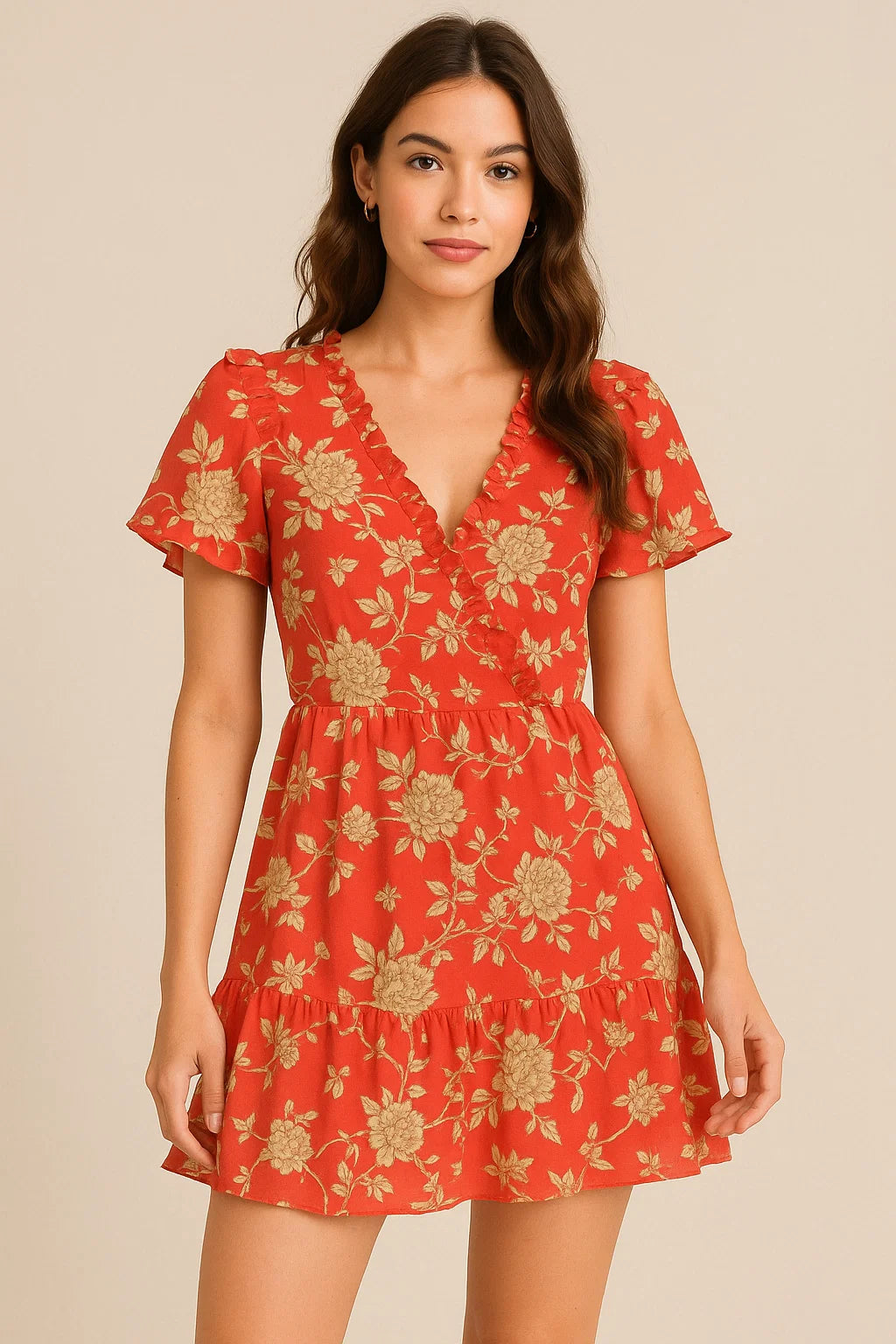 Flower Bunch On Dreamy Orange Digital Printed Fabric  - Pure Cotton