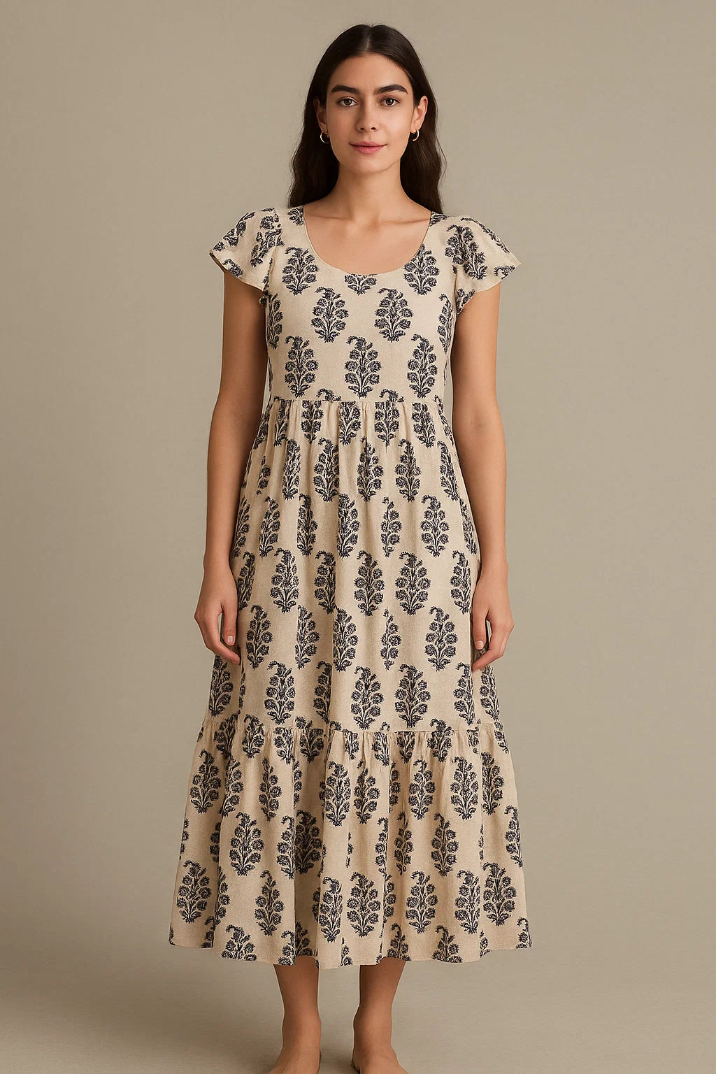 Block Print Motif Digital Printed Fabric - Pure Cotton