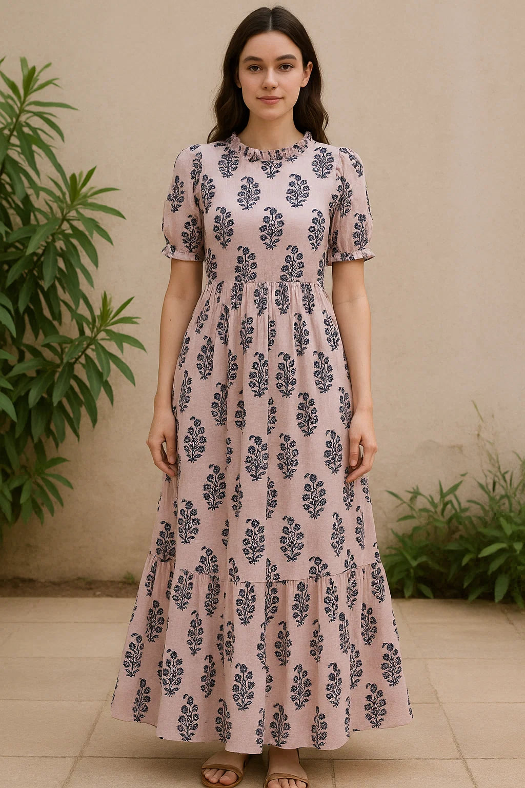 Block Print Motif Digital Printed Fabric - Pure Cotton