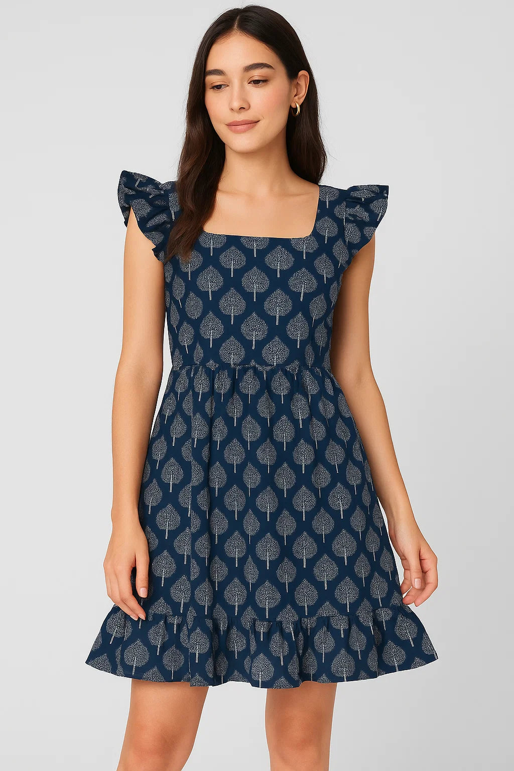 Stylized Mepal Leaf Motif Digital Printed Fabric - Pure Cotton