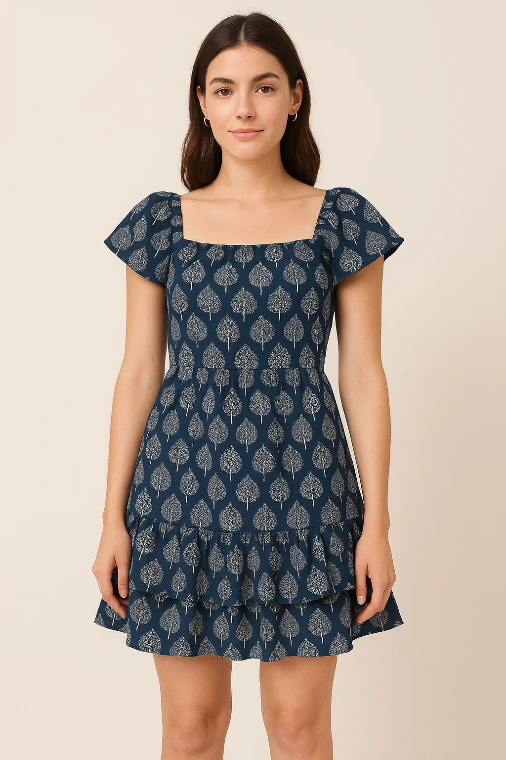 Stylized Mepal Leaf Motif Digital Printed Fabric - Pure Cotton