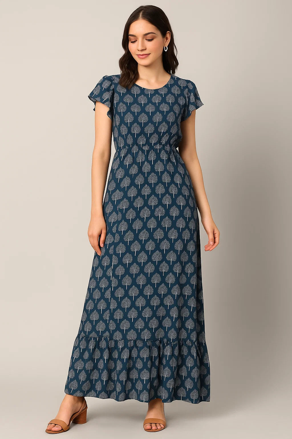 Stylized Mepal Leaf Motif Digital Printed Fabric - Pure Cotton