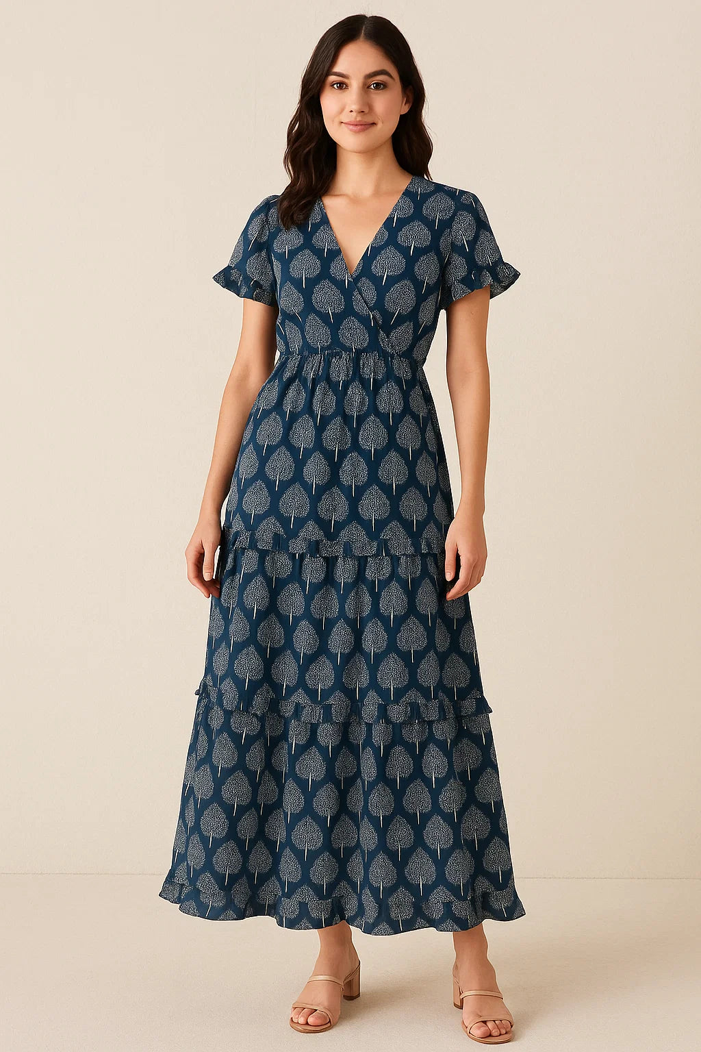 Stylized Mepal Leaf Motif Digital Printed Fabric - Pure Cotton