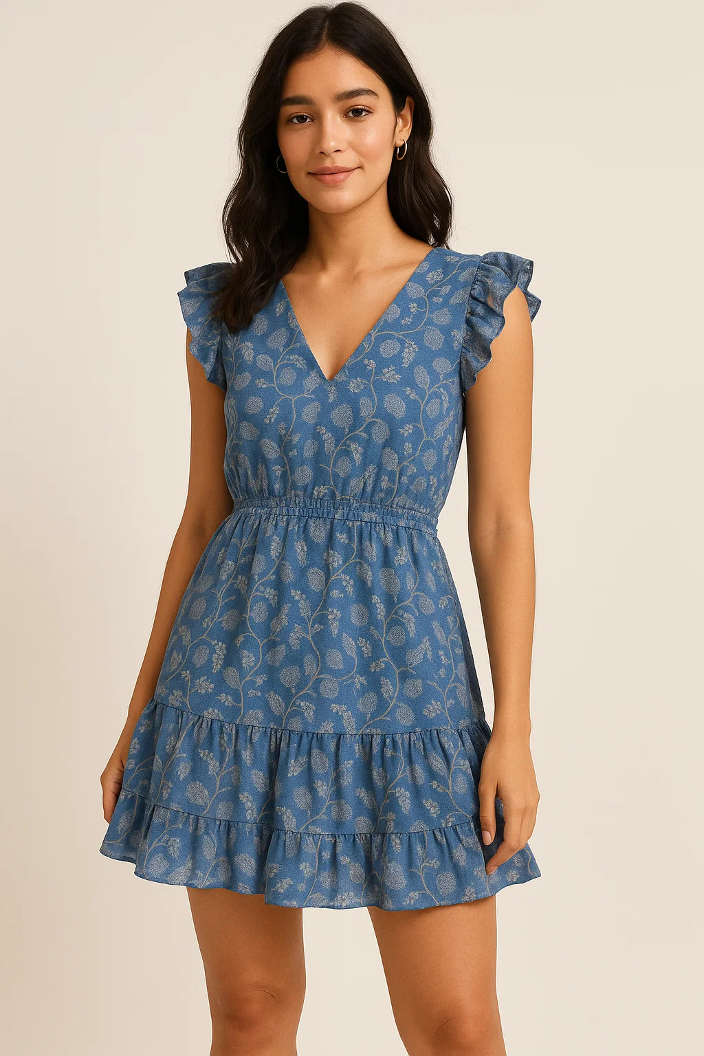 White Jasud Flower With Stalk Digital Printed Fabric - Pure Cotton