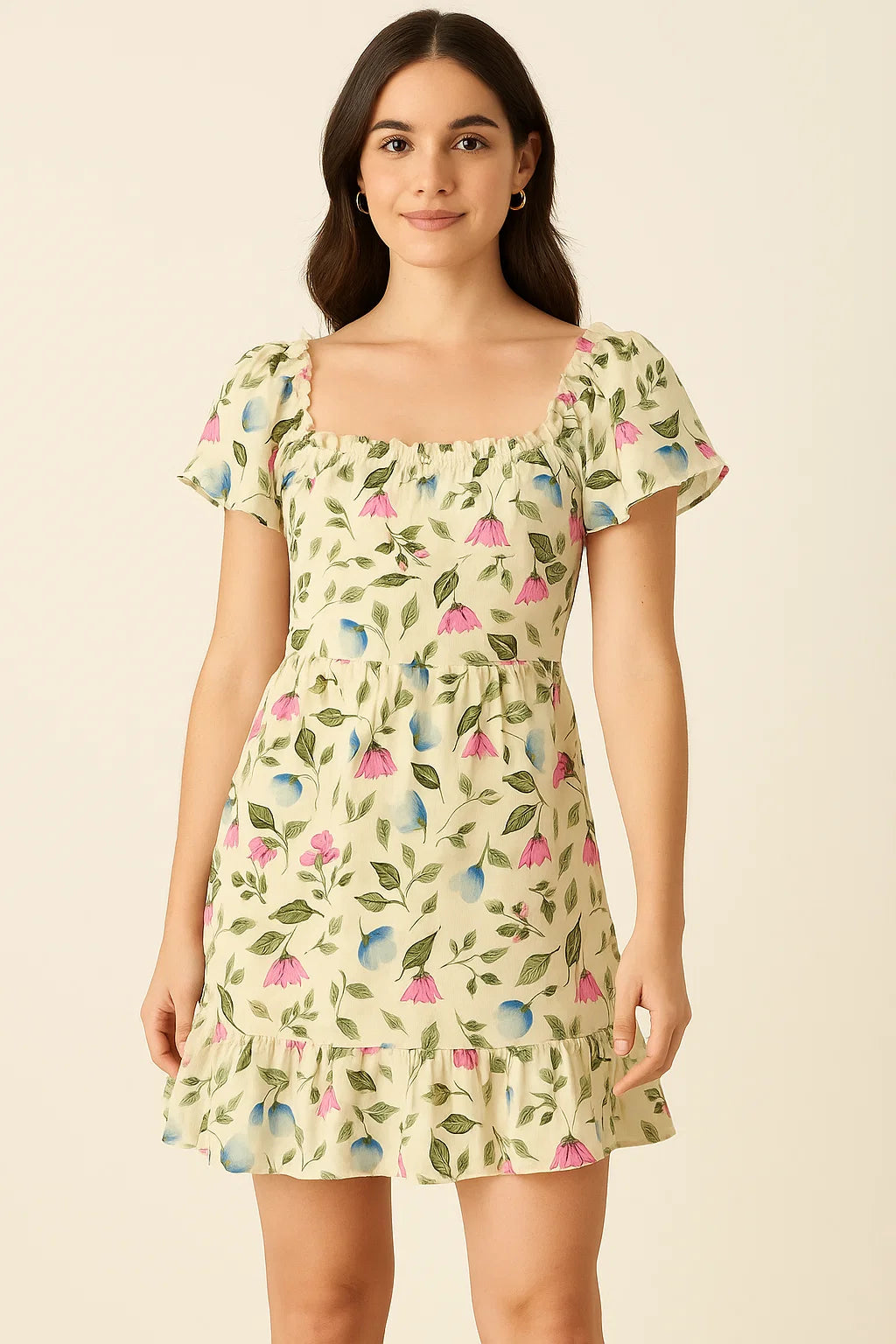 Flower With Olive Leaf Digital Printed Fabric - Pure Cotton