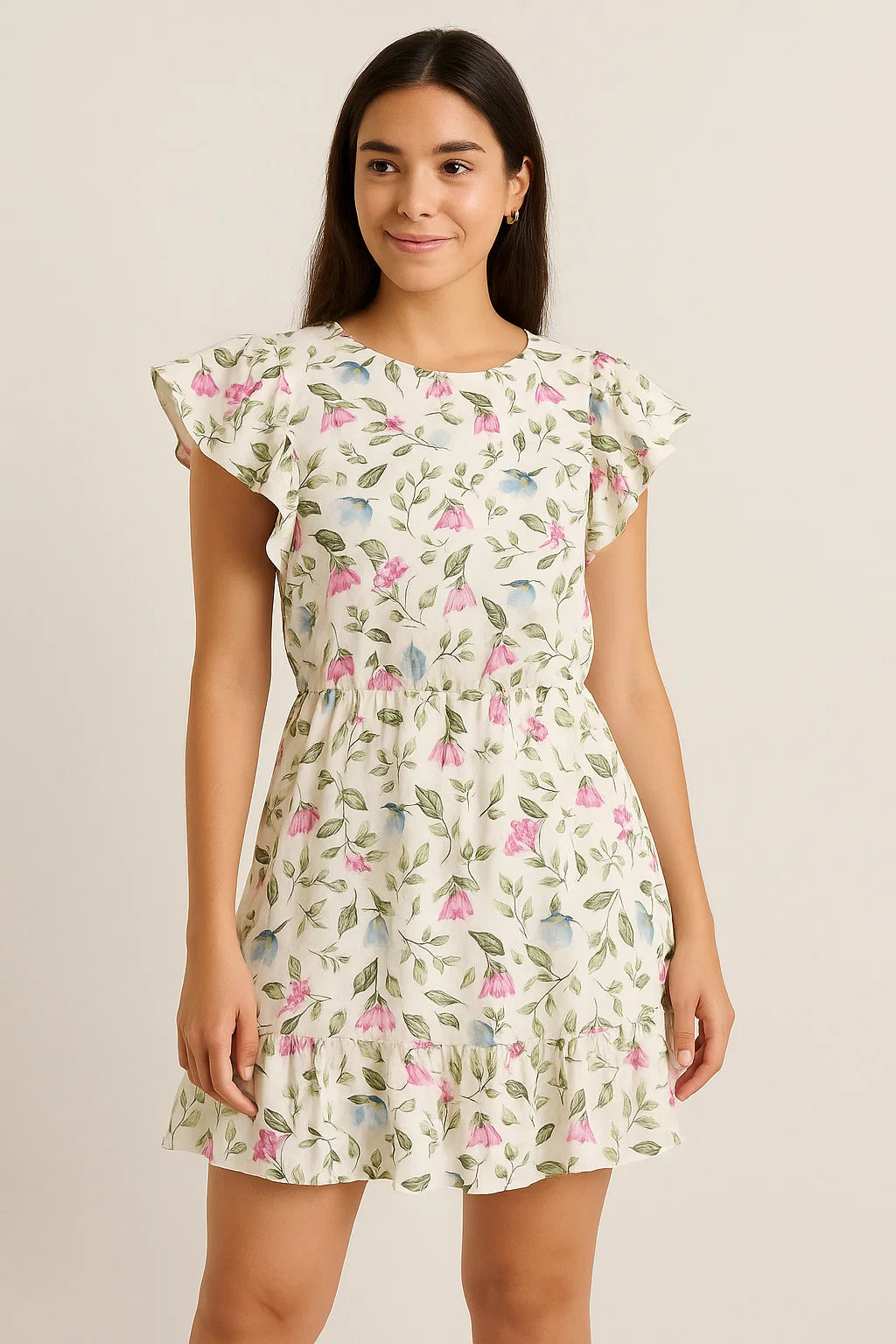 Flower With Olive Leaf Digital Printed Fabric - Pure Cotton