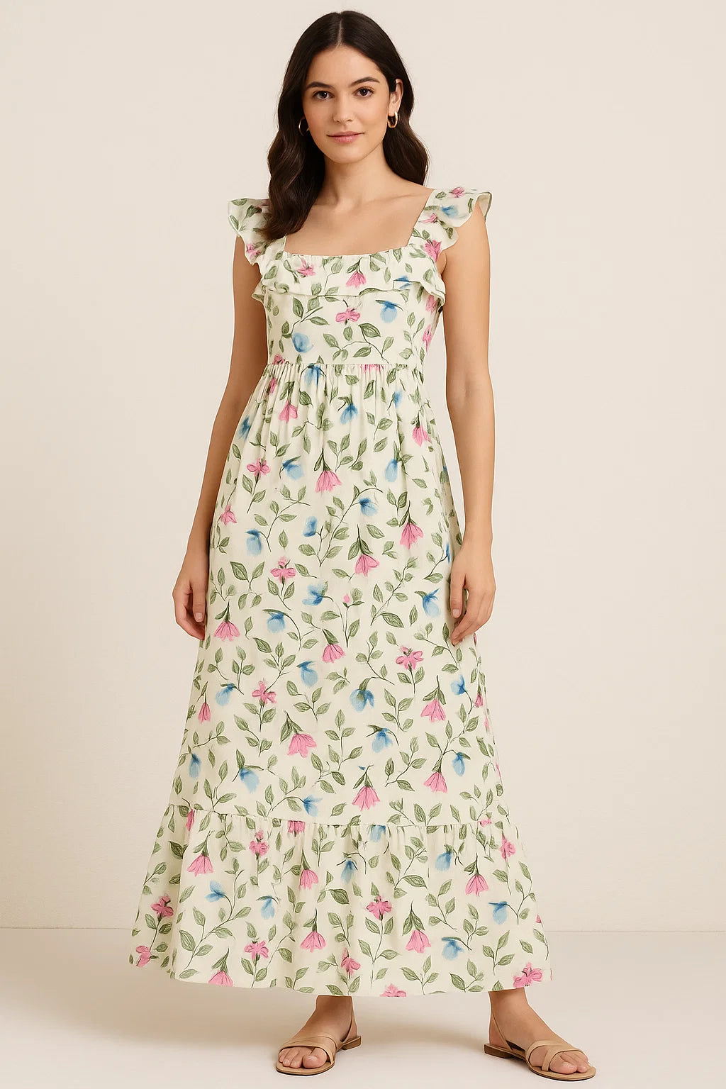 Flower With Olive Leaf Digital Printed Fabric - Pure Cotton