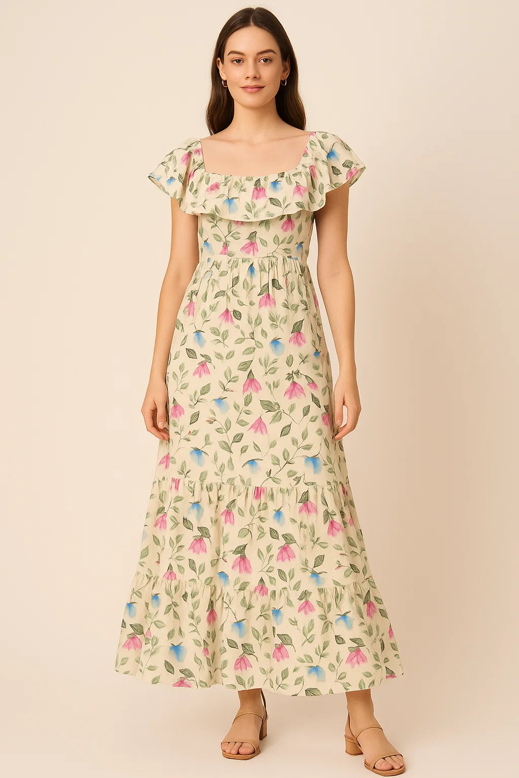 Flower With Olive Leaf Digital Printed Fabric - Pure Cotton