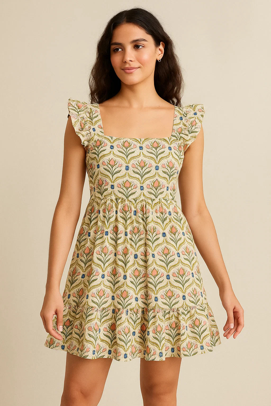 Green Leaves With Flower Digital Printed Fabric