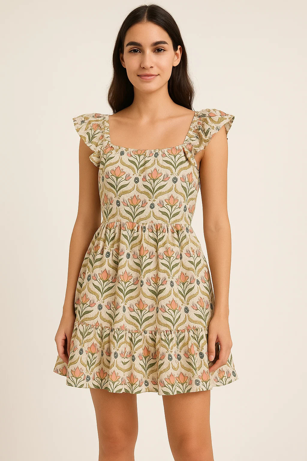 Green Leaves With Flower Digital Printed Fabric