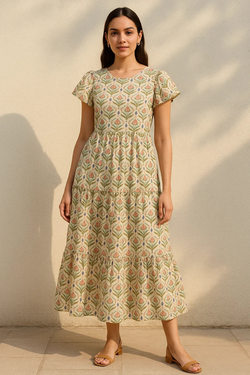 Green Leaves With Flower Digital Printed Fabric