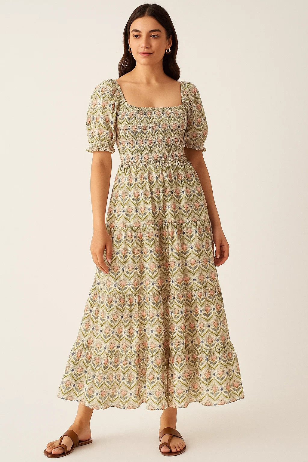 Green Leaves With Flower Digital Printed Fabric