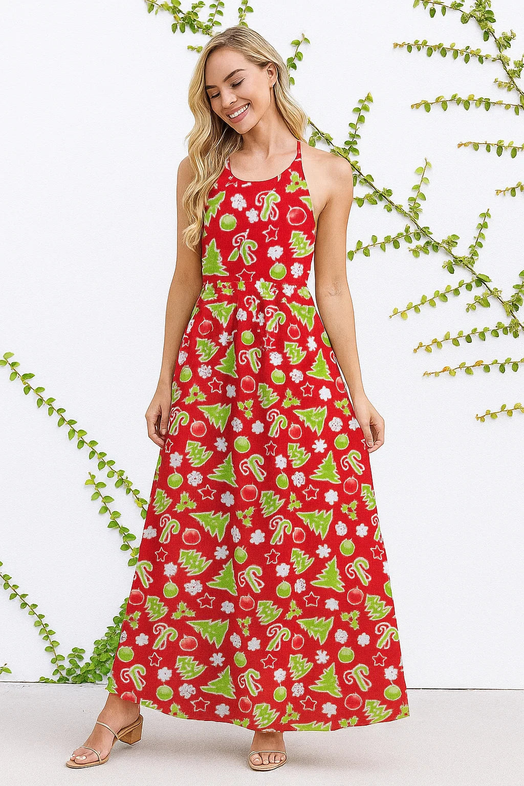 Classy Christmas Red and Green Printed Japan Satin Fabric