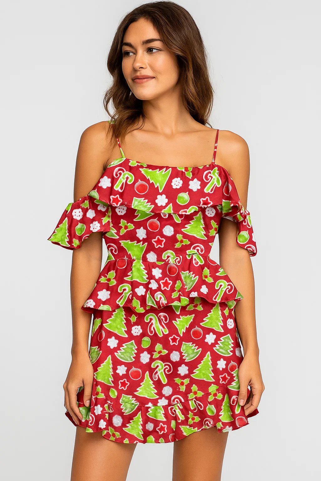 Classy Christmas Red and Green Printed Japan Satin Fabric