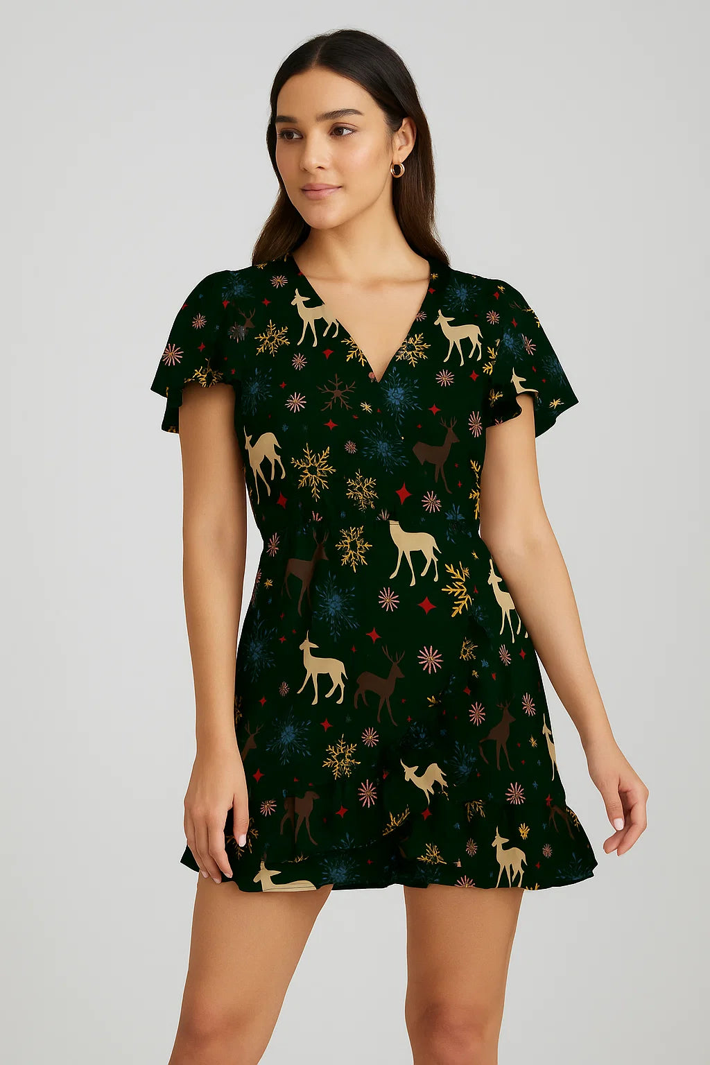 Classy Green & Red Christmas Design Japan Satin Printed Fabric