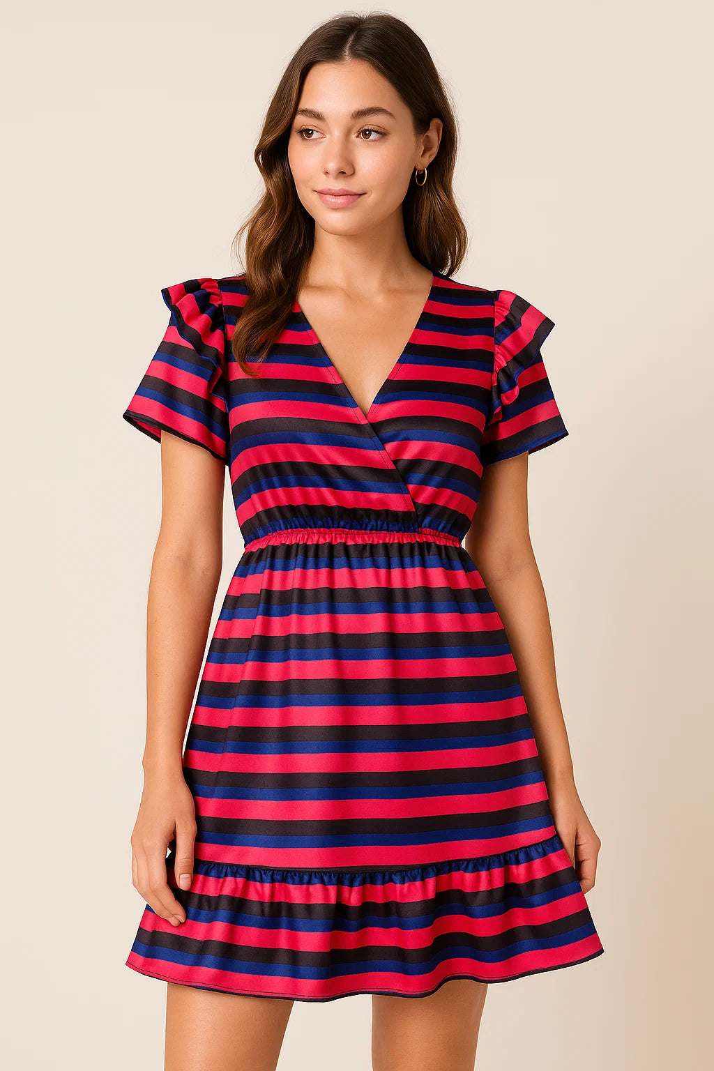 Classy Multicolor Strips Digital Printed Japan Satin Fabric