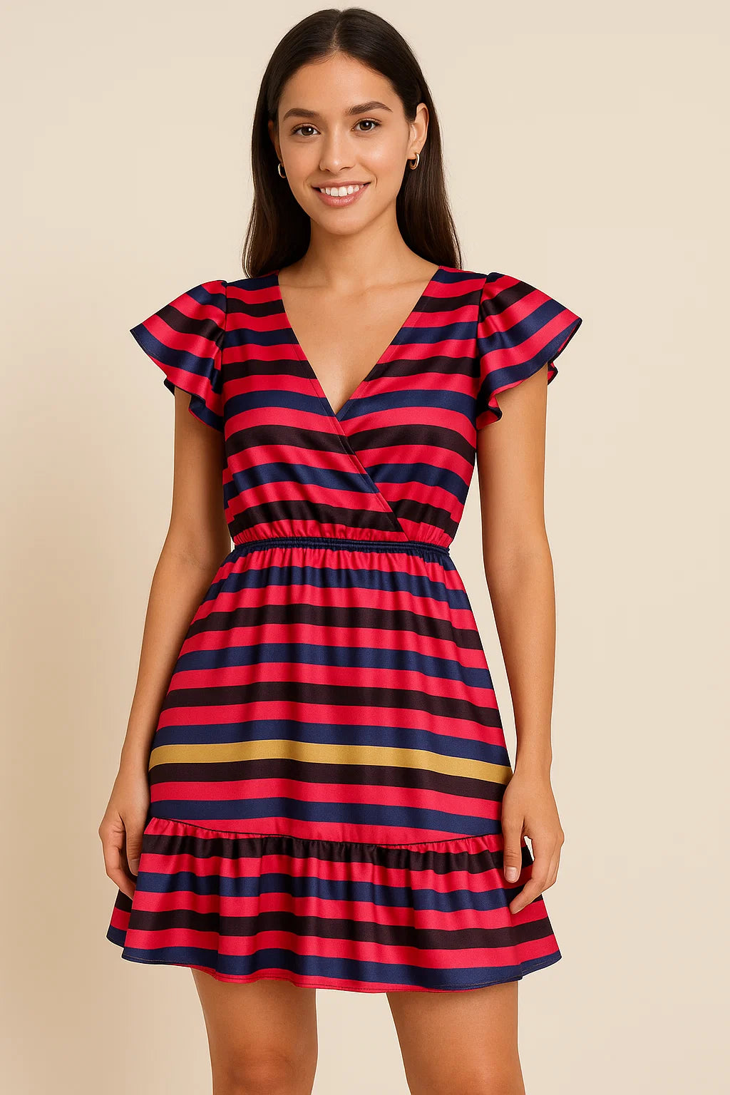 Classy Multicolor Strips Digital Printed Japan Satin Fabric