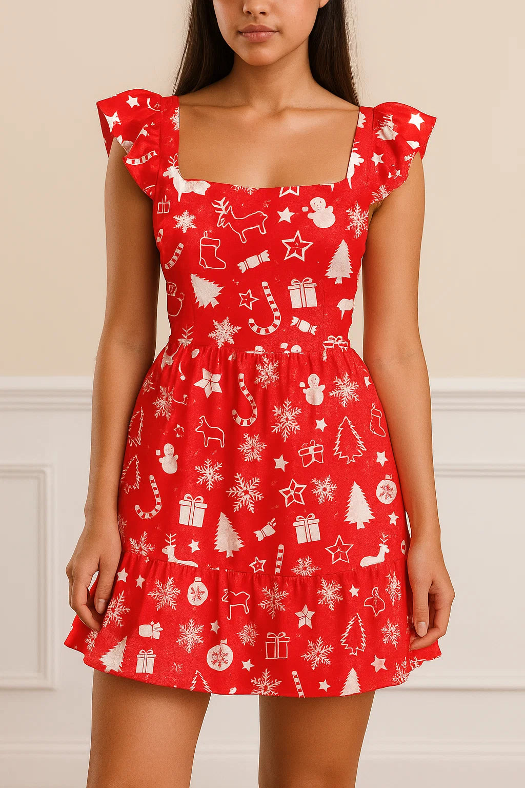 Classy Red & White Christmas Design Japan Satin Fabric