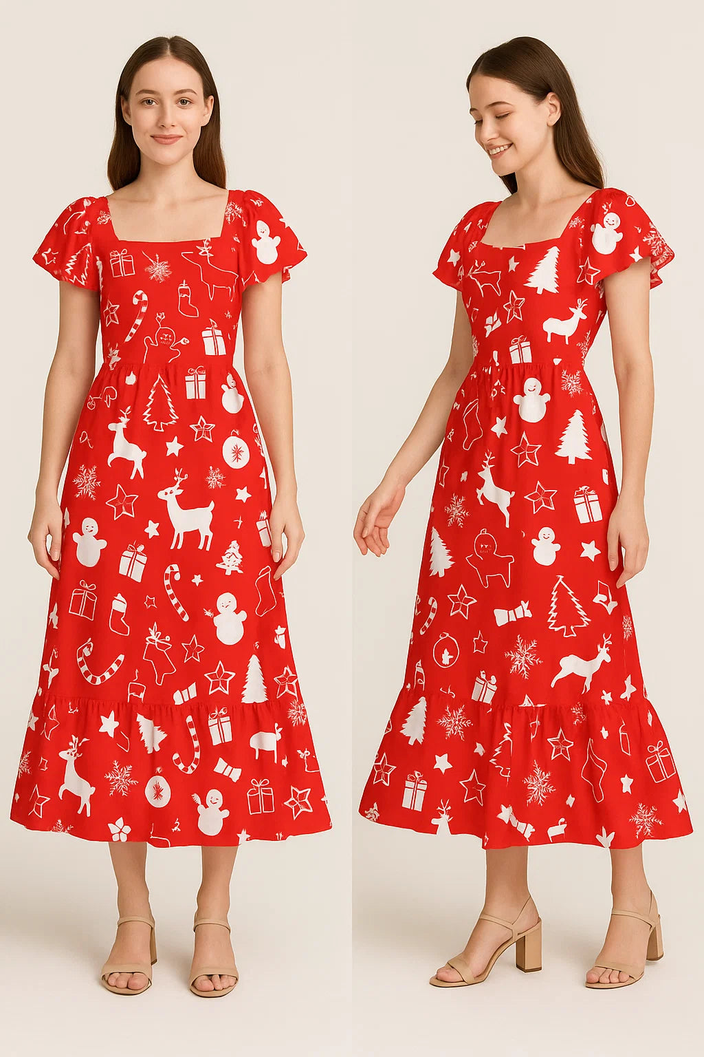 Classy Red & White Christmas Design Japan Satin Fabric