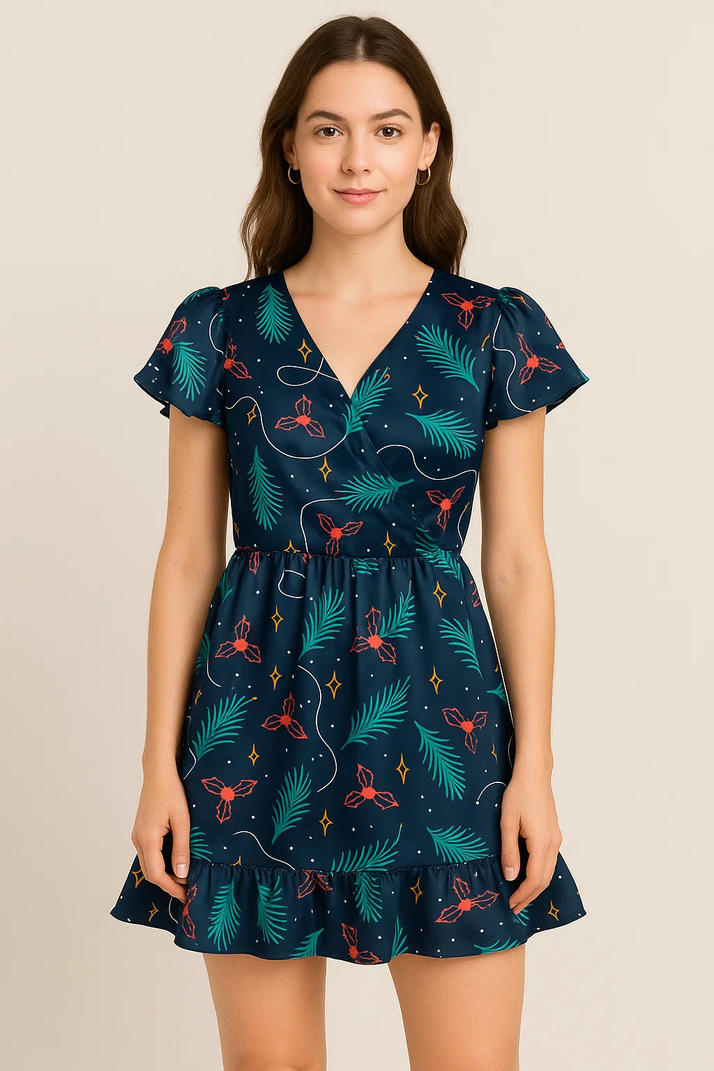 Classy Blue Christmas Printed Japan Satin Digital Fabric