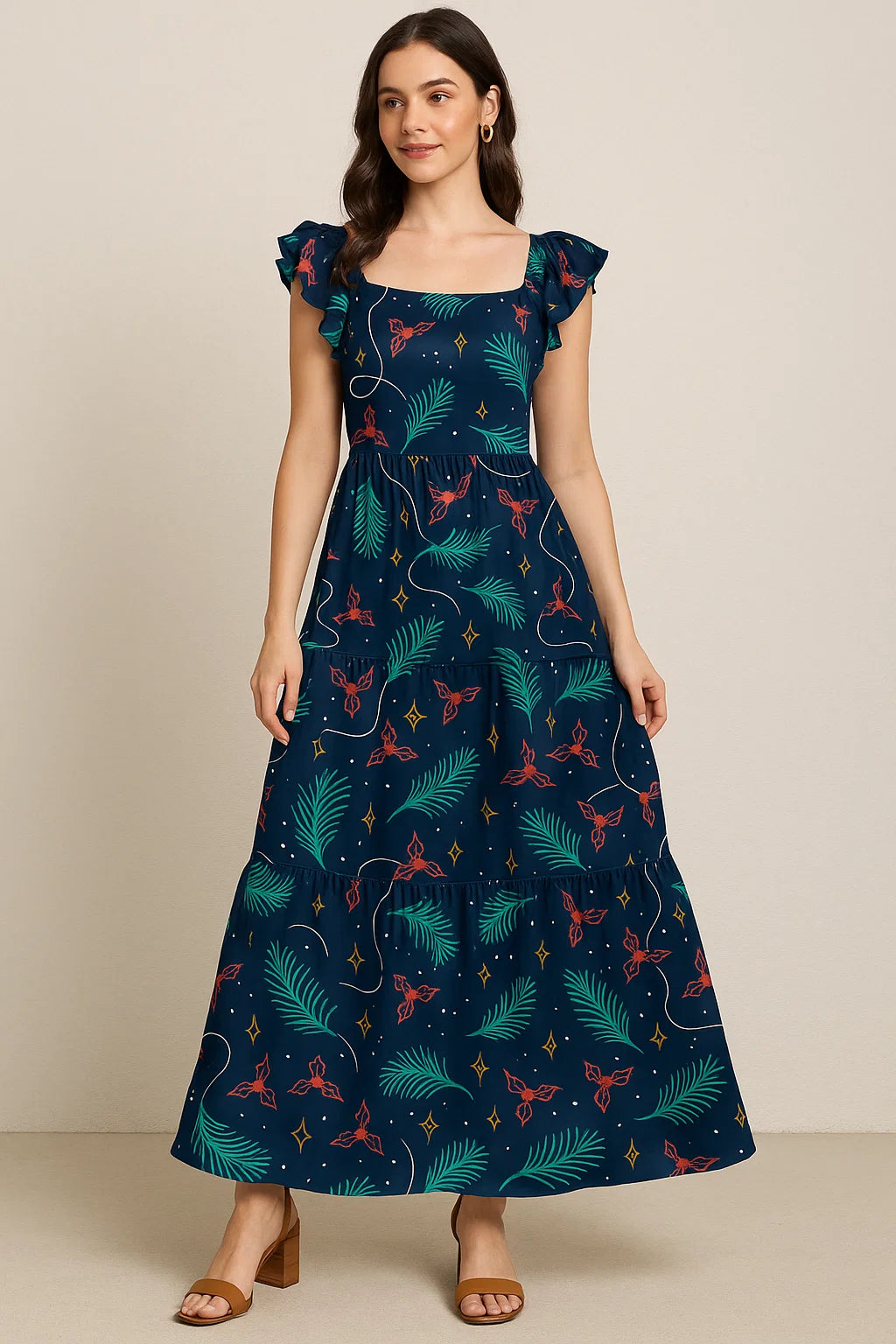 Classy Blue Christmas Printed Japan Satin Digital Fabric