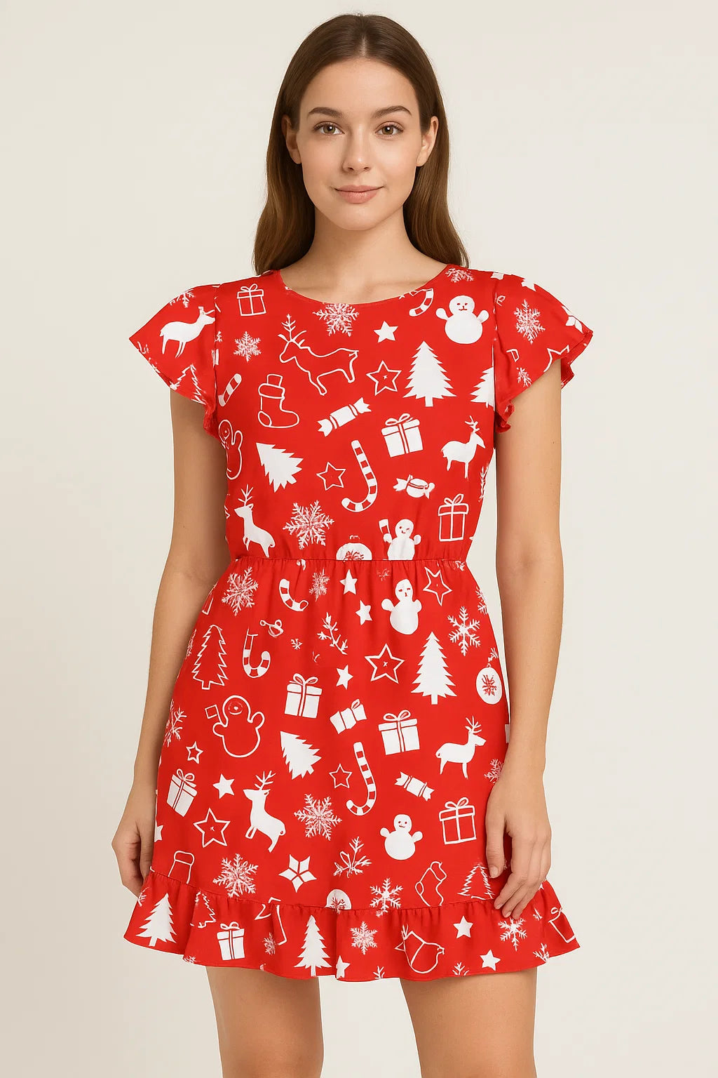 Classy Red & White Christmas Design Japan Satin Fabric