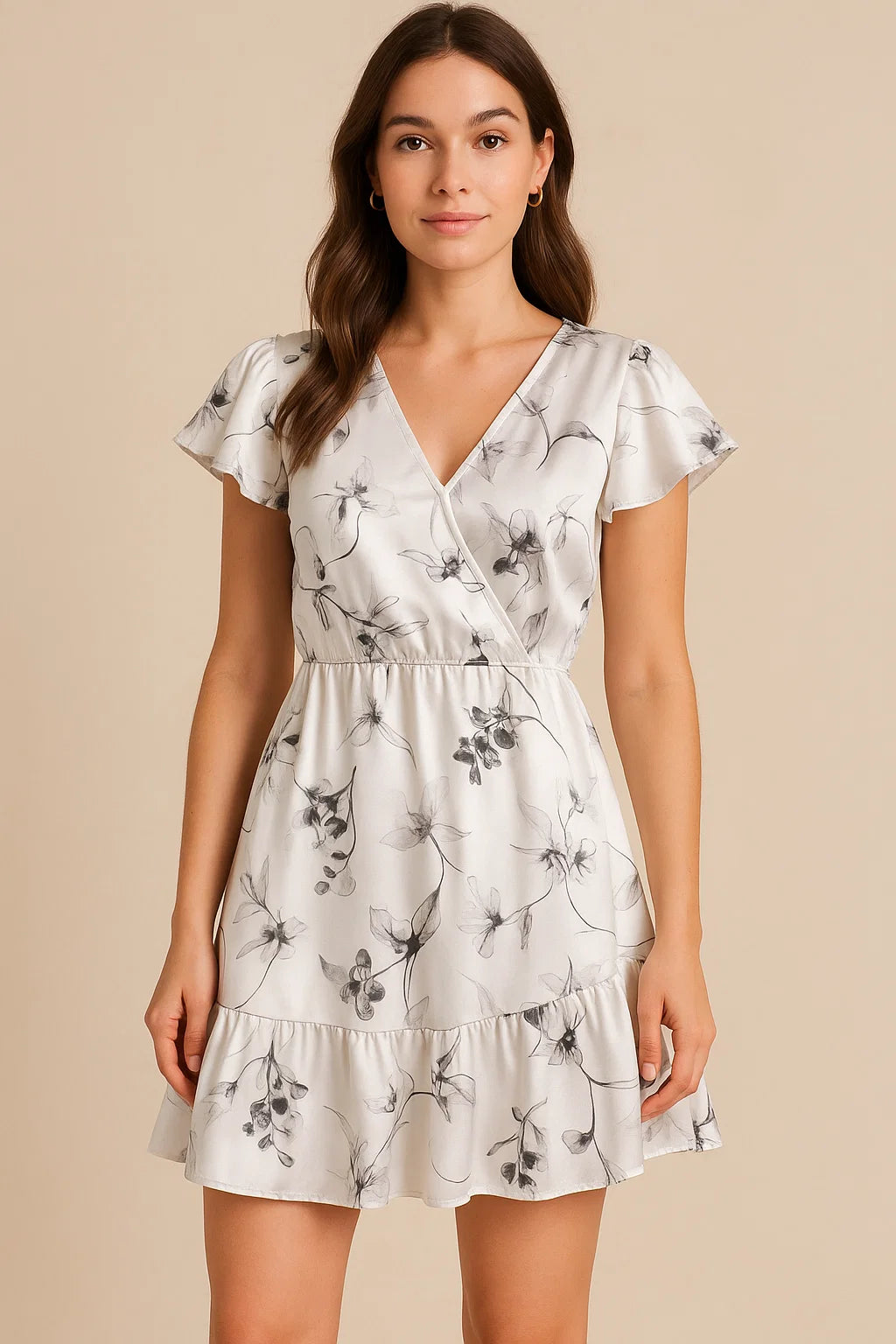 Classy Digital Printed Japan Satin Fabric in White