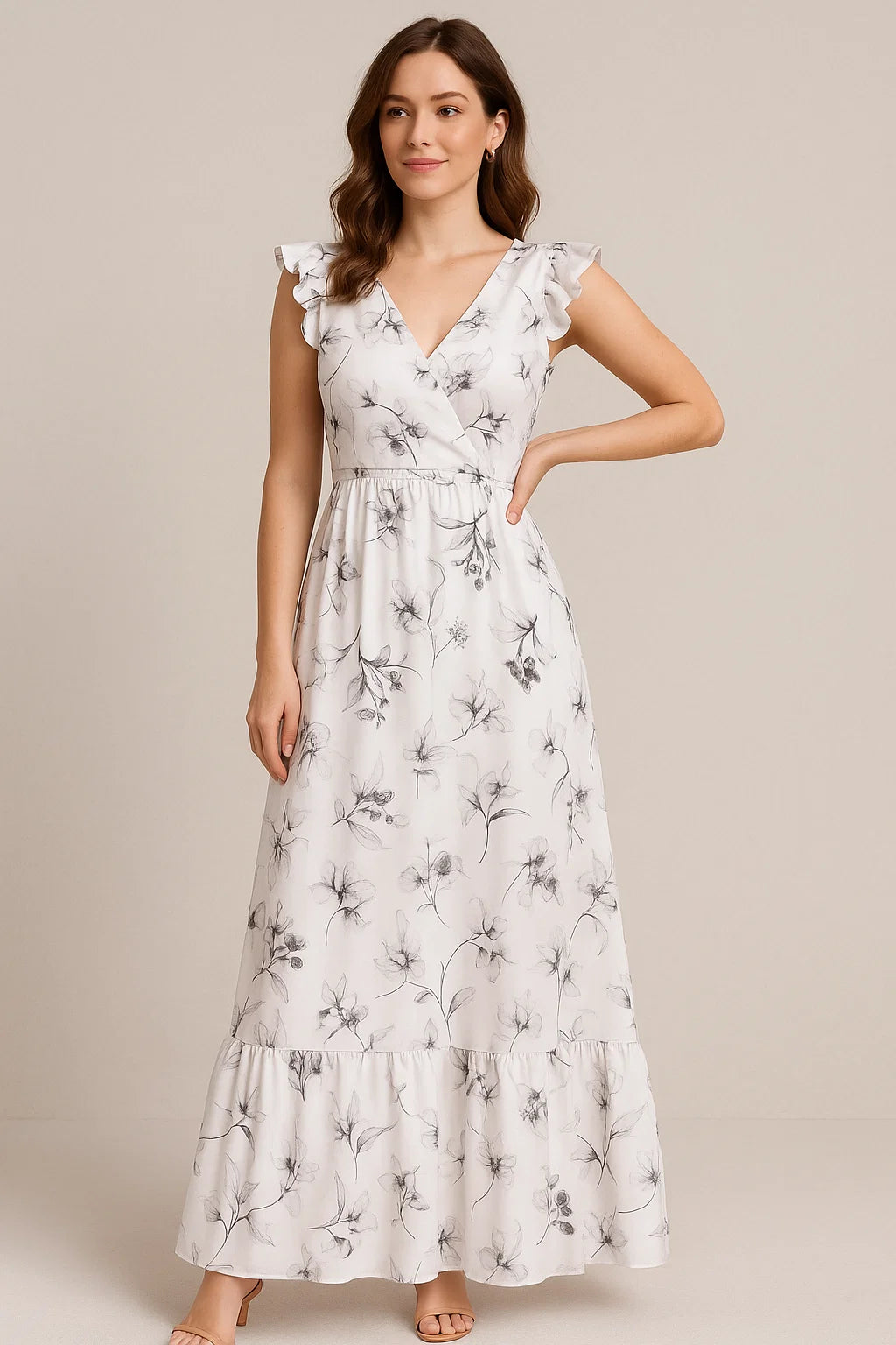 Classy Digital Printed Japan Satin Fabric in White